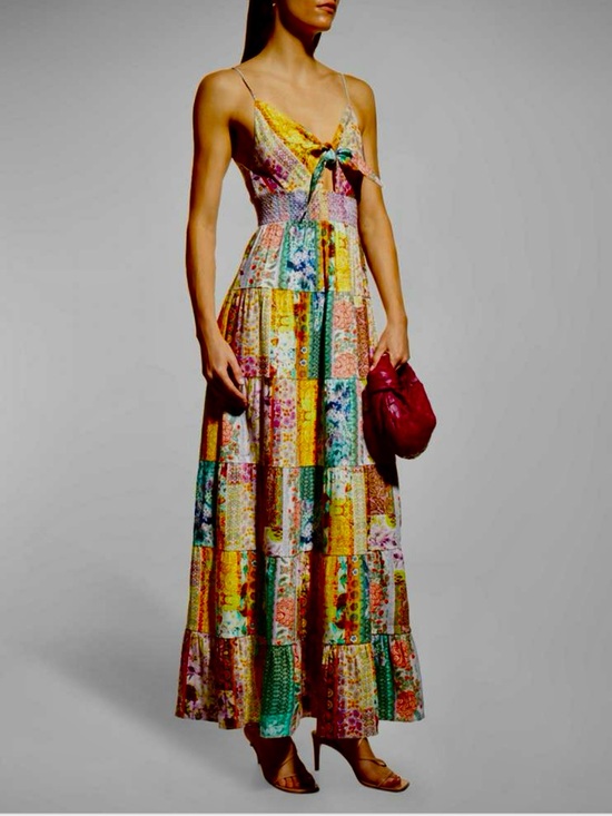 Alice + Olivia Dresses & Skirts - Alice + Olivia Multicolor Patchwork Maxi Dress with Tie Front